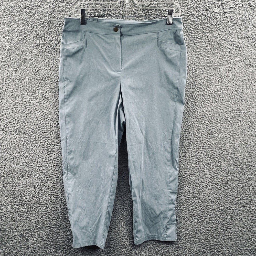 Chicos‎ Womens Stretch Ankle Pants M Blue Pull On Travel Relaxed Casual Comfort